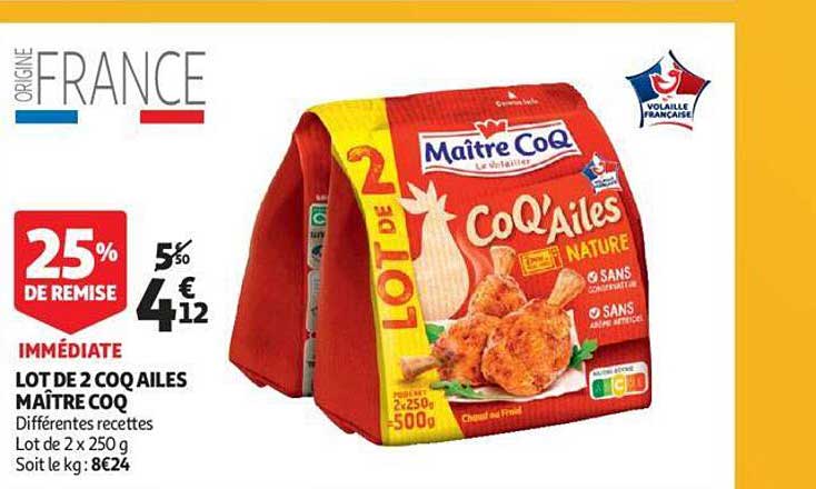 lot de 2 coq ailes maître coq