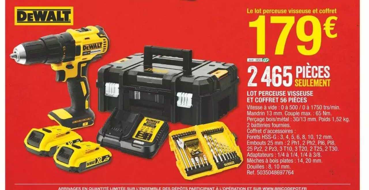 Lot Perceuse Visseuse Et Coffret 56 Pièces Dewalt