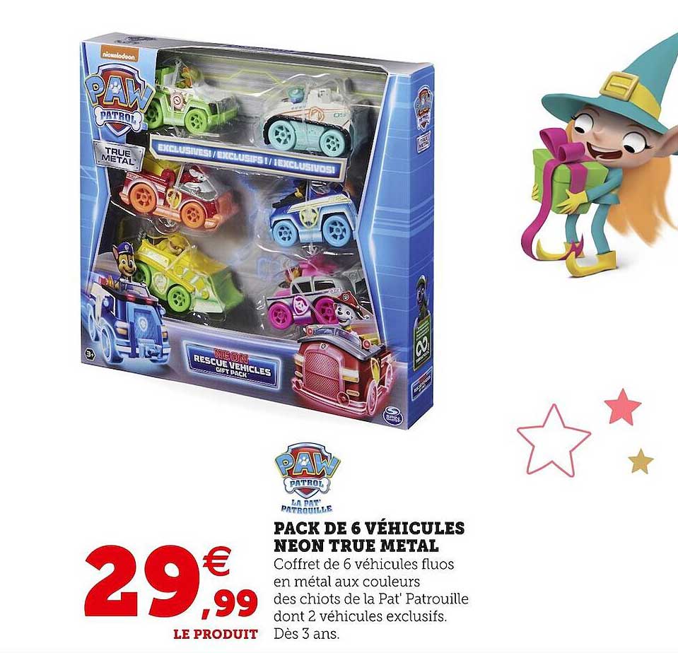 pack de 6 véhicules neon true métal paw patrol
