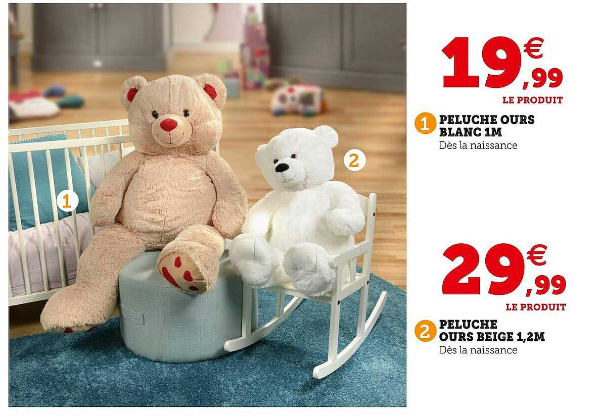 Peluche Ours Blanc 1 M, Peluche Ours Beige 1,2 M
