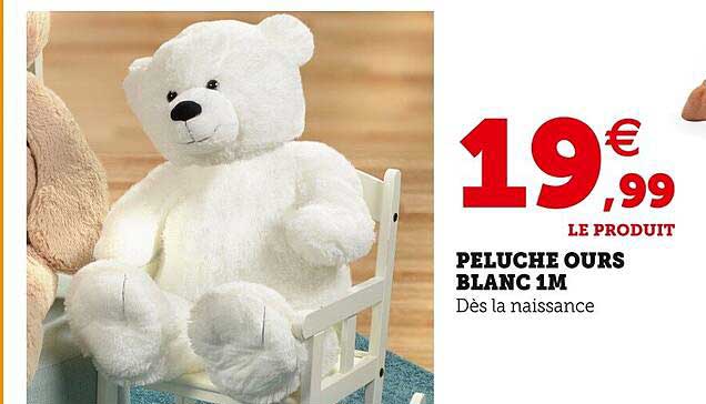 Peluche Ours Blanc 1m