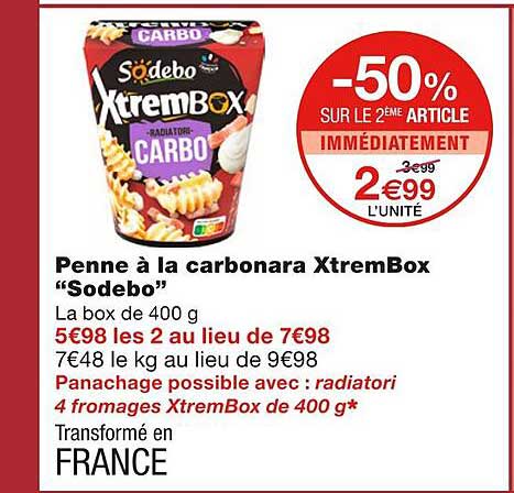 Penne à La Carbonara Xtrembox "sodebo"