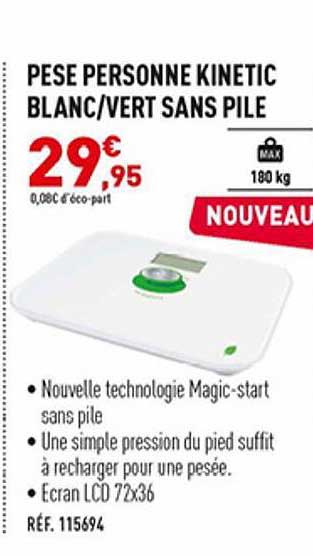 pèse personne kinetic blanc-vert sans pile