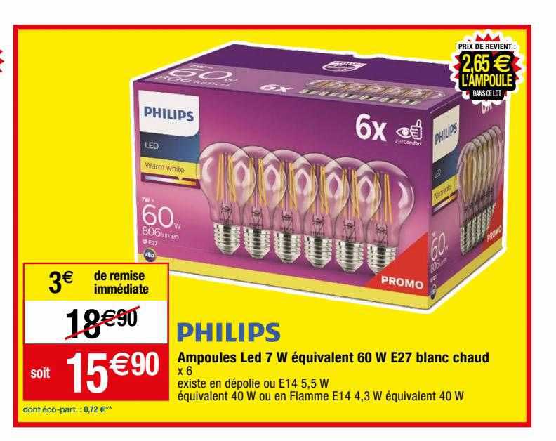 philips ampoules led 7w équivalent 60w e27 blanc chaud