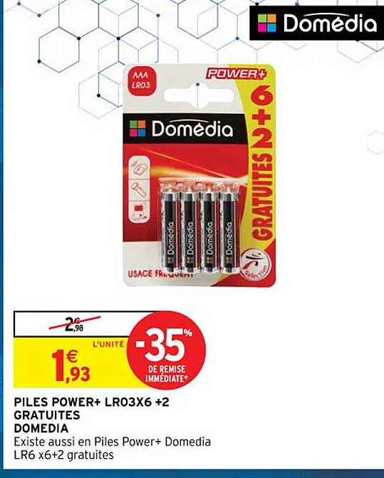 piles power+ lr03x6 +2 gratuites domédia