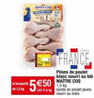 pilons de poulet blanc nourri au blé maître coq