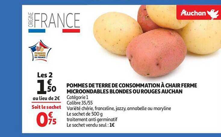 Pommes De Terre De Consommation à Chair Ferme Microondables Blondes Ou Rouges Auchan