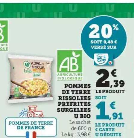 pommes de terre rissolées prefrites surgelées u bio