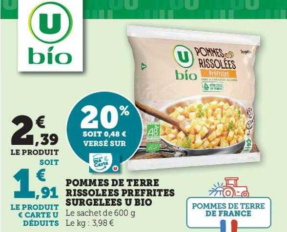 pommes de terre rissolées préfrites surgelées u bio