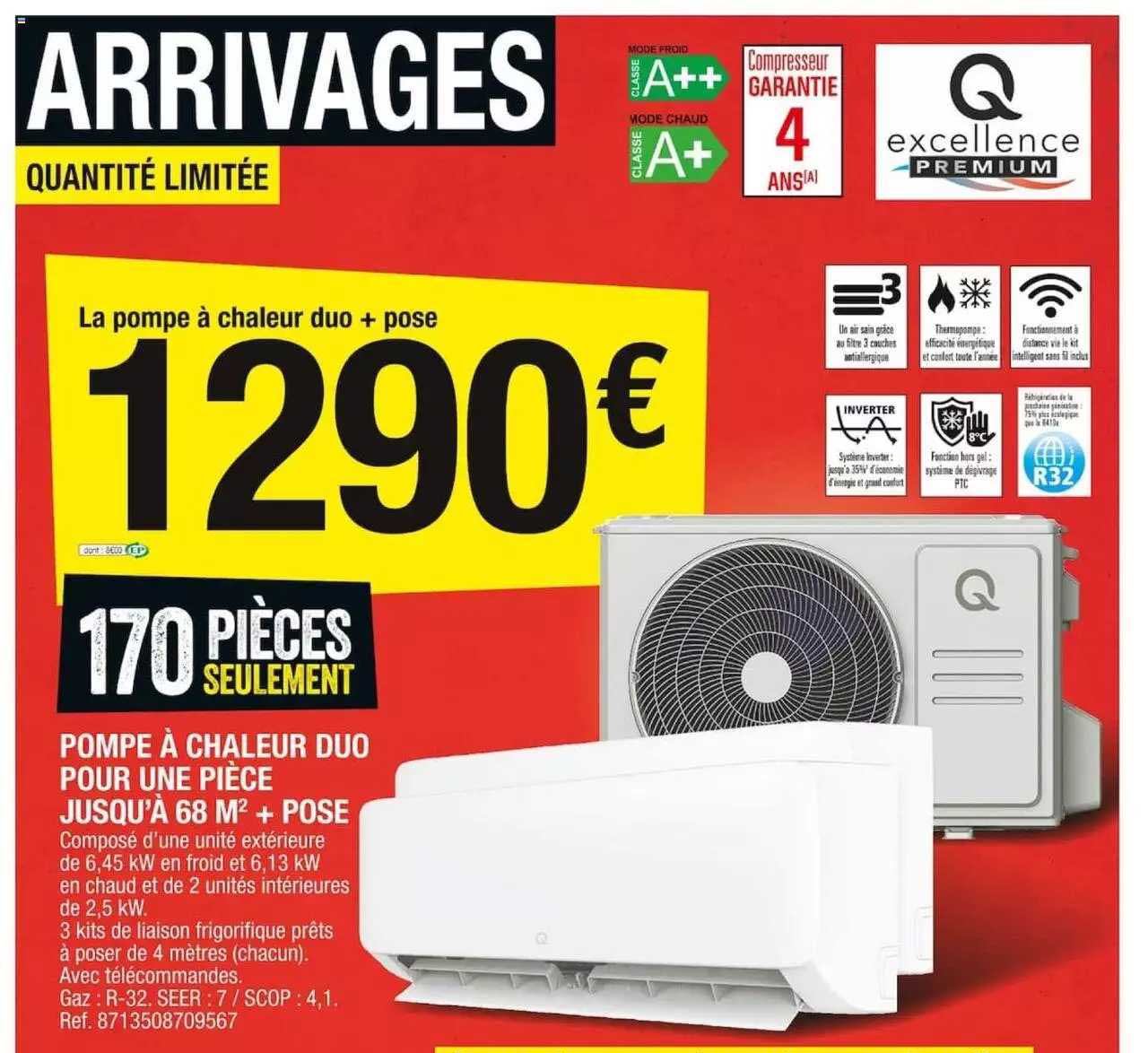 pompe à chaleur duo pour une pièce jusqu'à 68 m² + pose