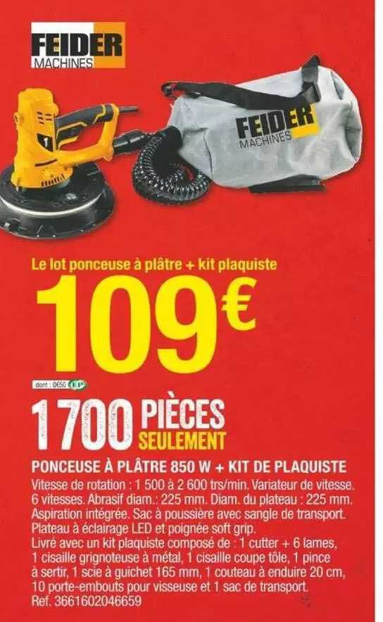 ponceuse à plâtre 850 + kit de plaquiste feider machines