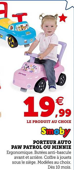 porteur auto paw patrol ou minnie smoby