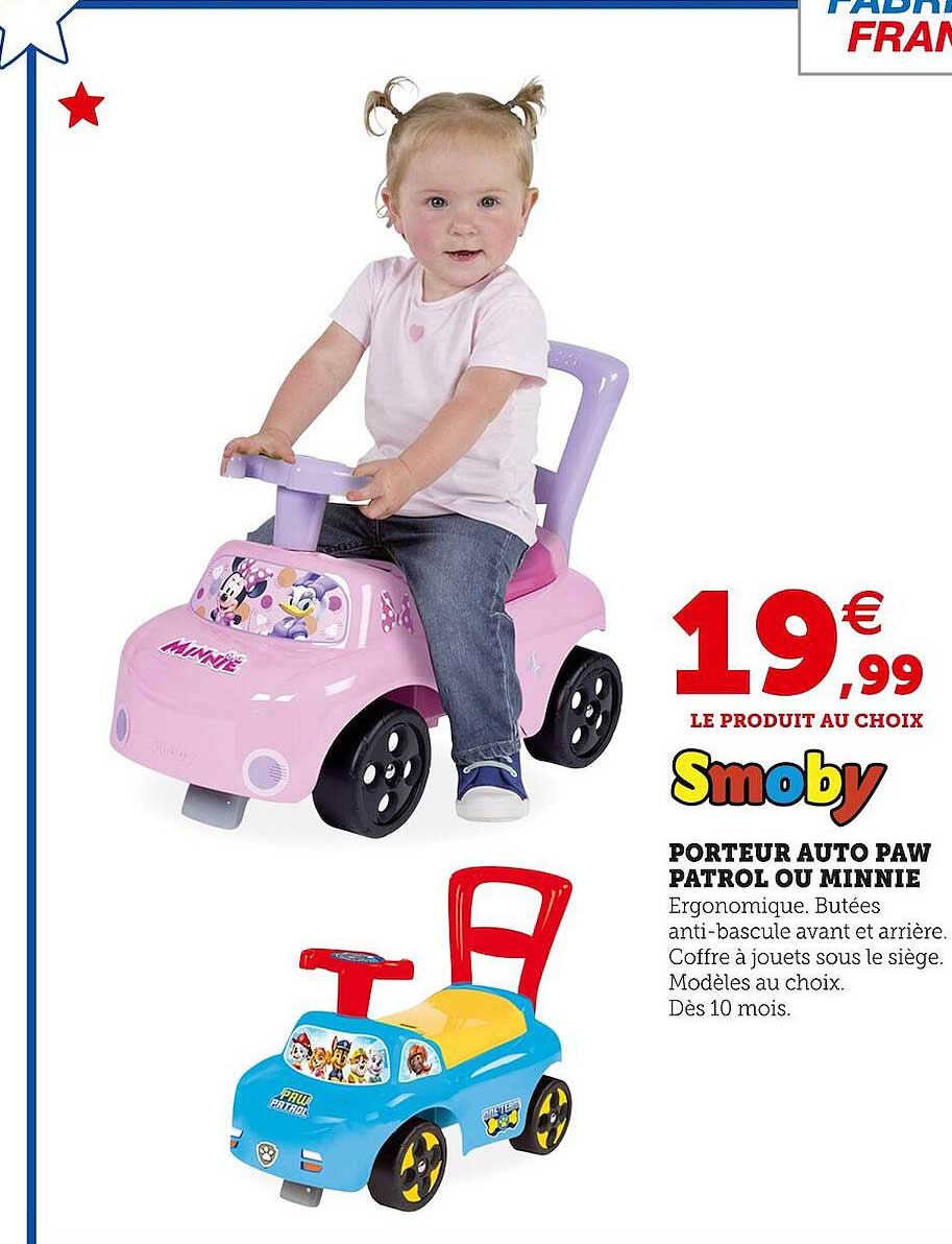 Porteur Auto Paw Patrol Ou Minnie Smoby