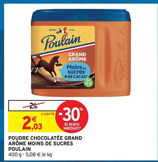 poudre chocolatée grand arôme moins de sucres poulain