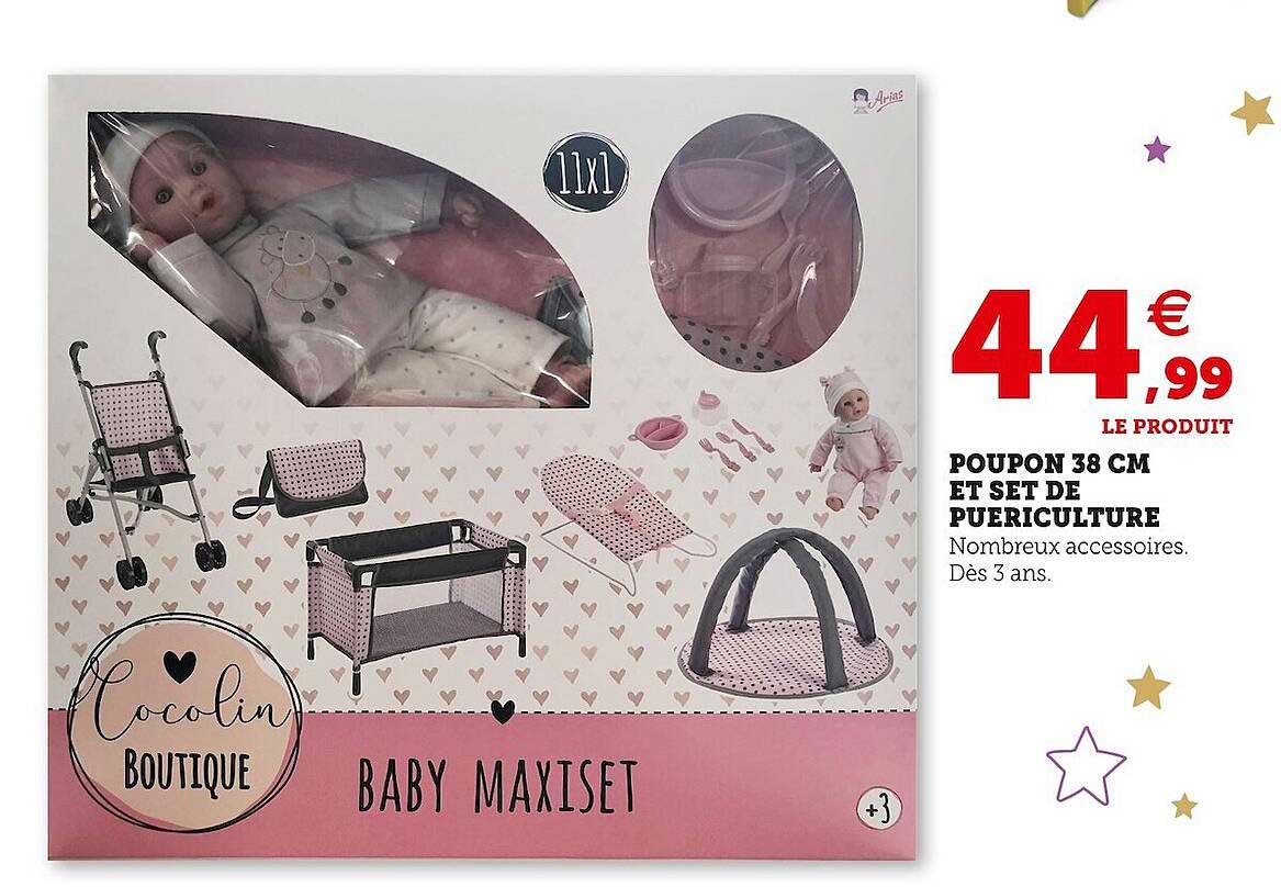 Poupon 38 Cm Et Set De Puriculture