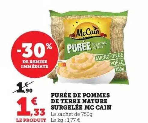 purée de pommes de terre nature surgelée mc cain