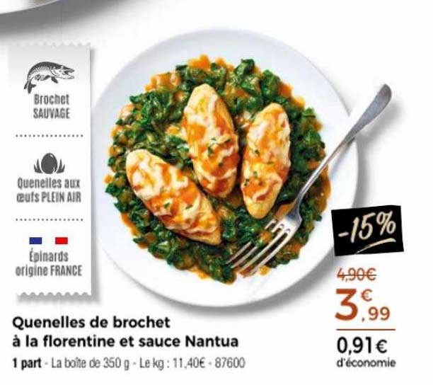 quenelles de brochet à la florentine et sauce nantua