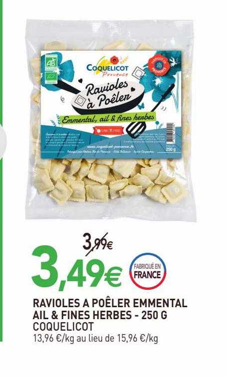 Ravioles A Poêler Emmental Ail & Fines Herbes Coquelicot