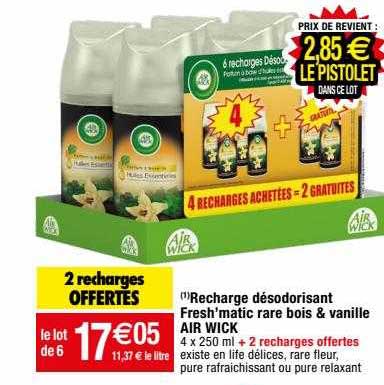 recharge désodorisant fresh'matic rare bois & vanille air wick