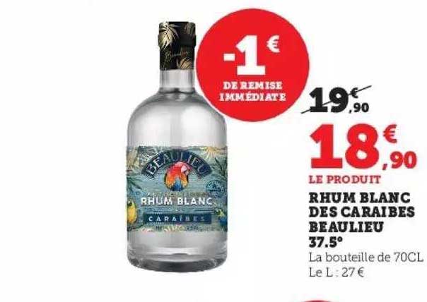 rhum blanc des caraïbes beaulieu 37.5°