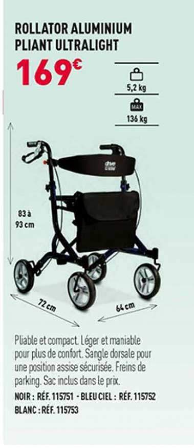 rollator aluminium pliant ultralight