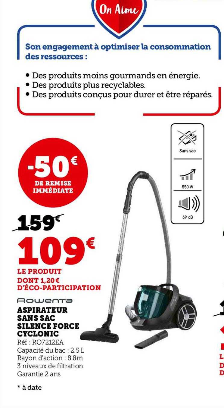 rowenta aspirateur sans sac silence force cyclonic