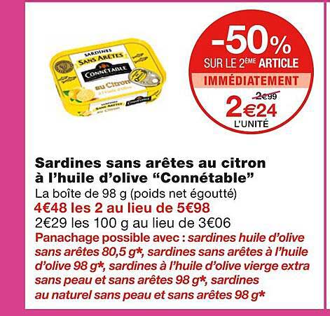 sardines sans arêtes au citron à l'huile d'olive "connétable"