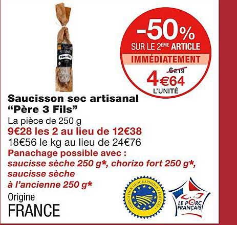 saucisson sec artisanal "père 3 fils"