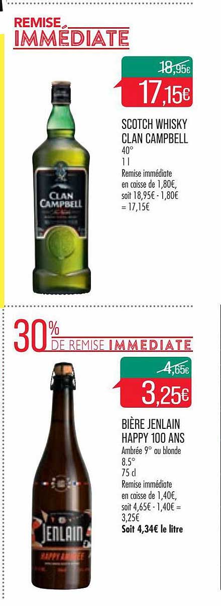 scotch whisky clan campbell, bière jenlain happy 100 ans