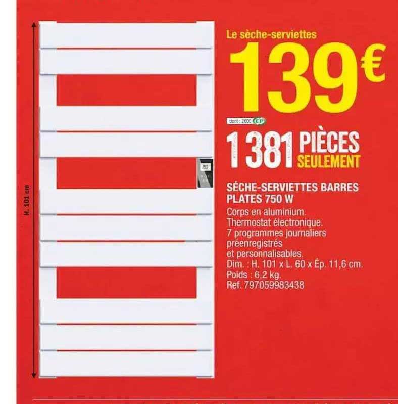 sèche-serviettes barres plates 750 w