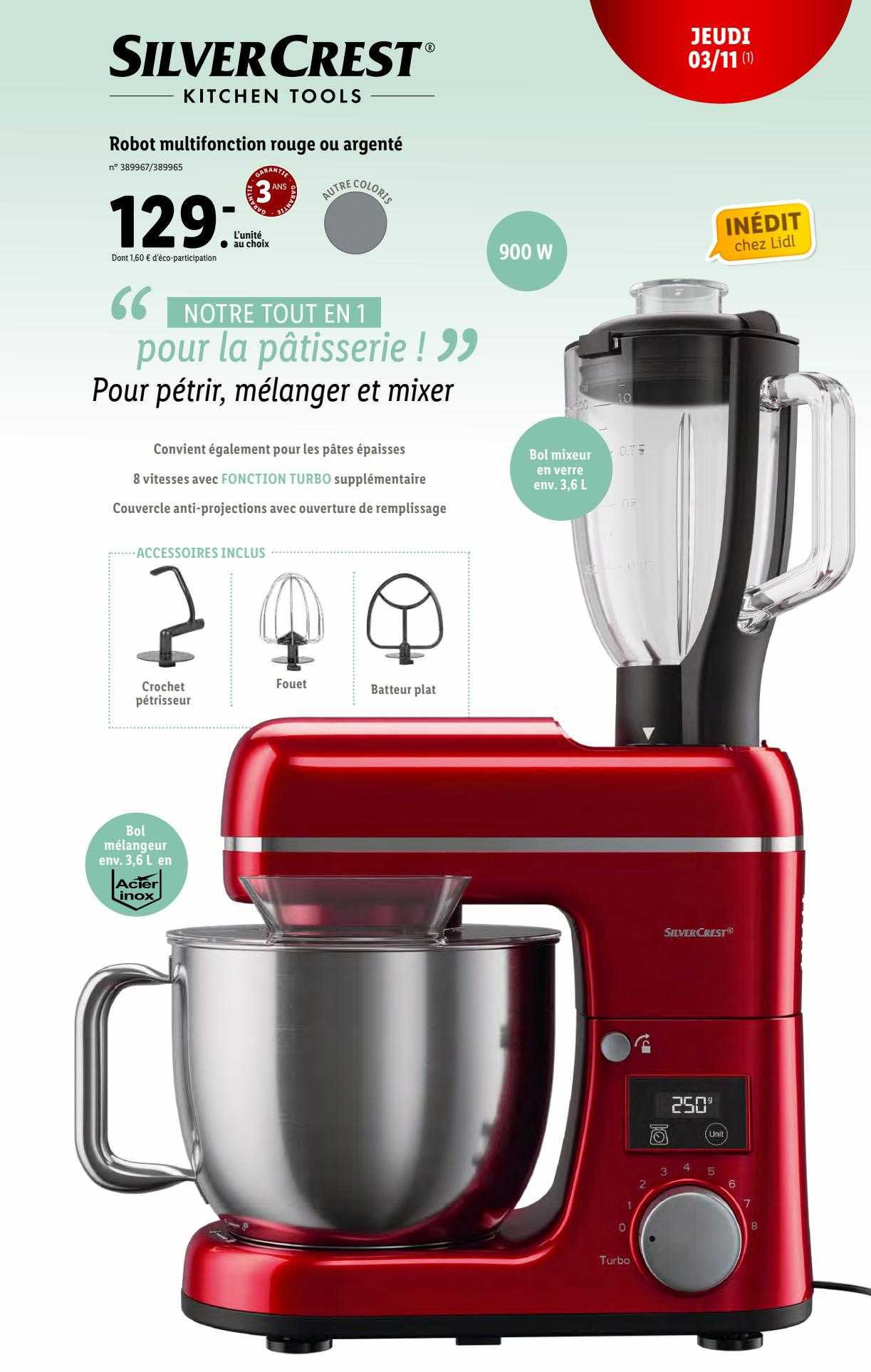 silvercrest robot multifonction rouge ou argenté