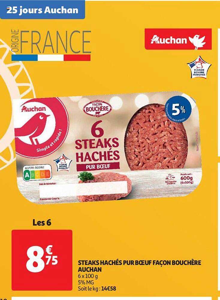 steaks hachés pur boeuf façon bouchère auchan