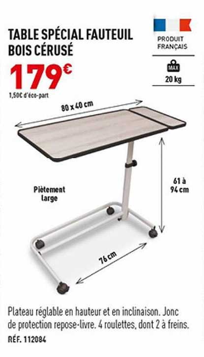 Table Spécial Fauteuil Bois Cérusé