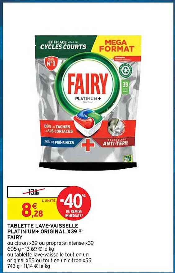 tablette lave-vaisselle platinium+ original x39 fairy