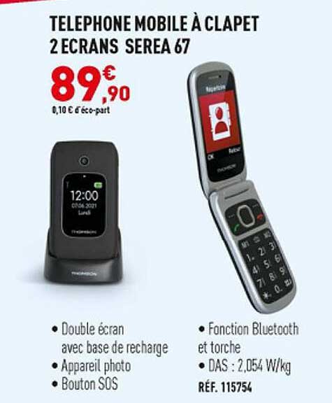 téléphone mobile à clapet 2 écrans serea 67