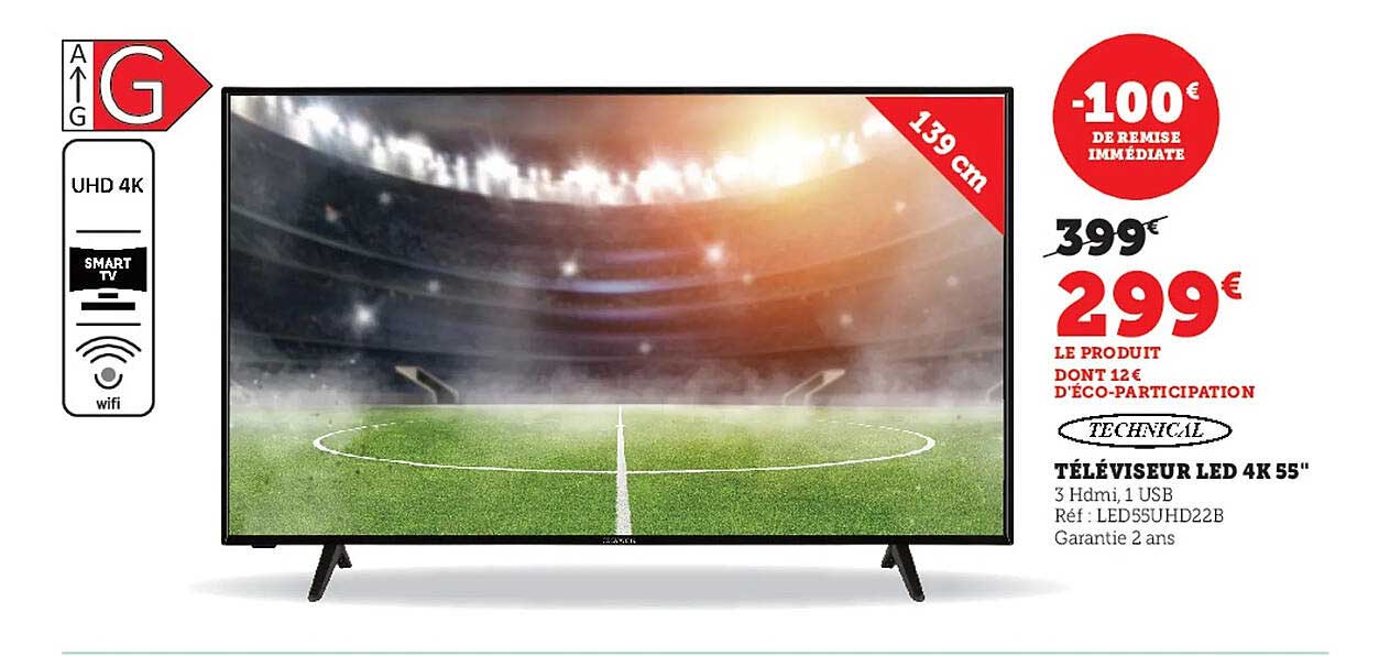 Téléviseur Led 4k 55" 139 Cm Technical