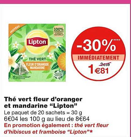 thé vert fleur d'oranger et mandarine "lipton"