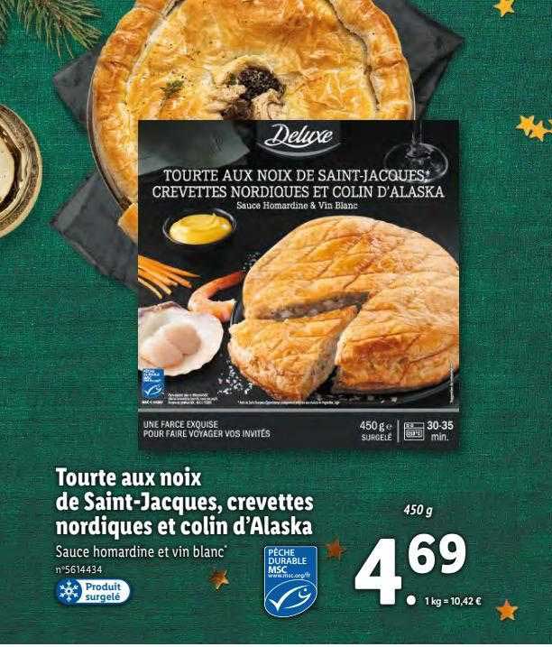 tourte aux noix de saint-jacques, crevettes nordiques et colin d'alaska deluxe