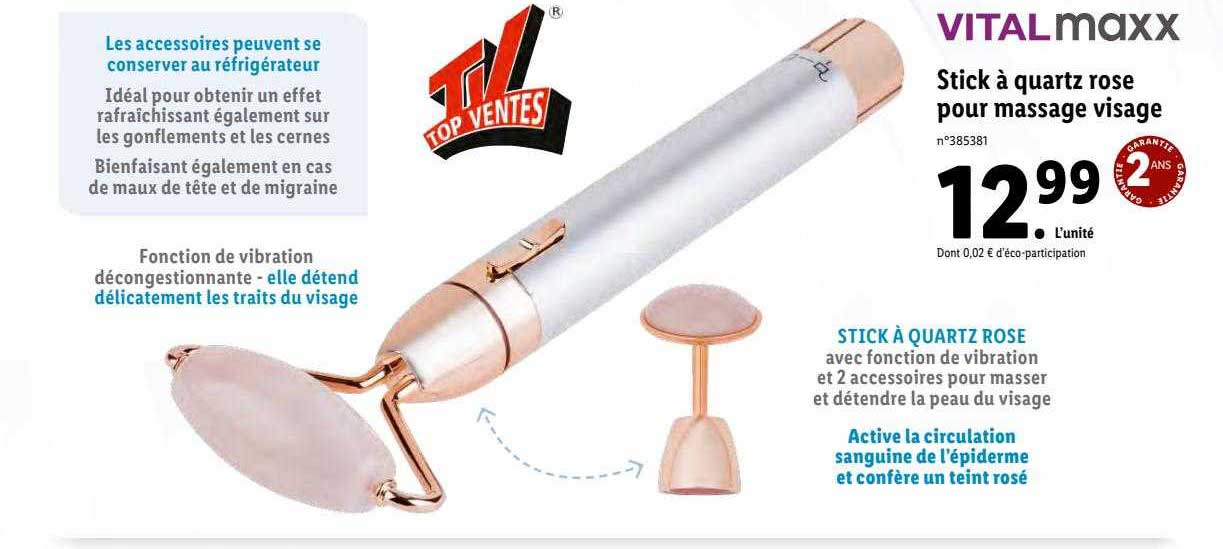 Vitalmaxx Stick à Quartz Rose Pour Massage Visage