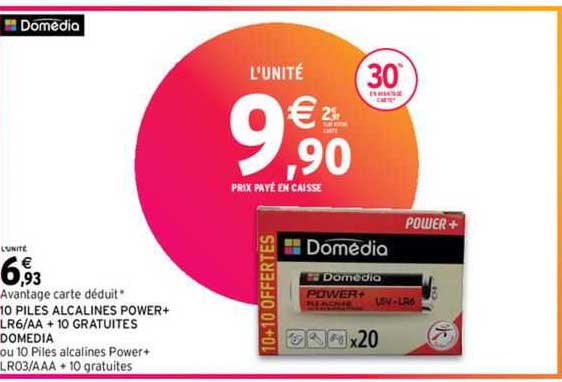 10 piles alcalines power+ lr6/aa + 10 gratuites domédia