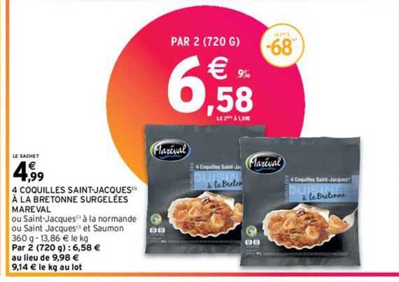 4 coquilles saint-jacques à la bretonne surgelées mareval