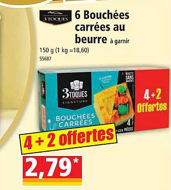 6 bouchées carrées au beurre à garnir 3 toques
