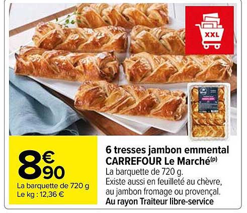 6 tresses jambon emmental carrefour le marché