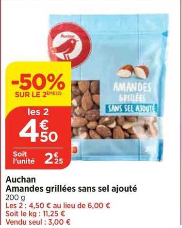 auchan amandes grillées sans sel ajouté