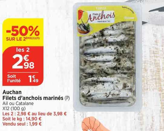 auchan filets d'anchois marinés