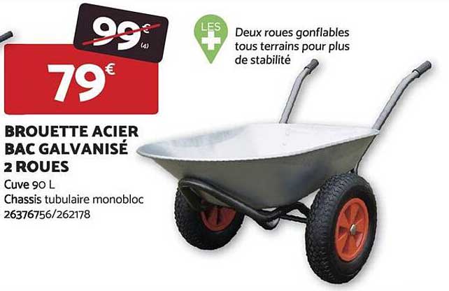 Brouette Acier Bac Galvanisé 2 Roues