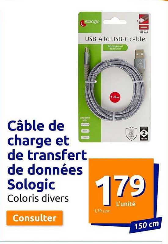 Cable De Charge  Et De Transfert De Donnees Sologic