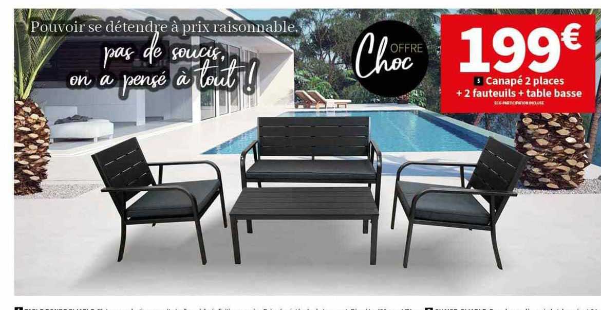 Canapé 2 Places + 2 Fauteuils + Table Basse