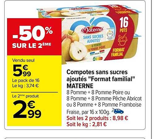 compotes sans sucres ajoutés "format familial" materne