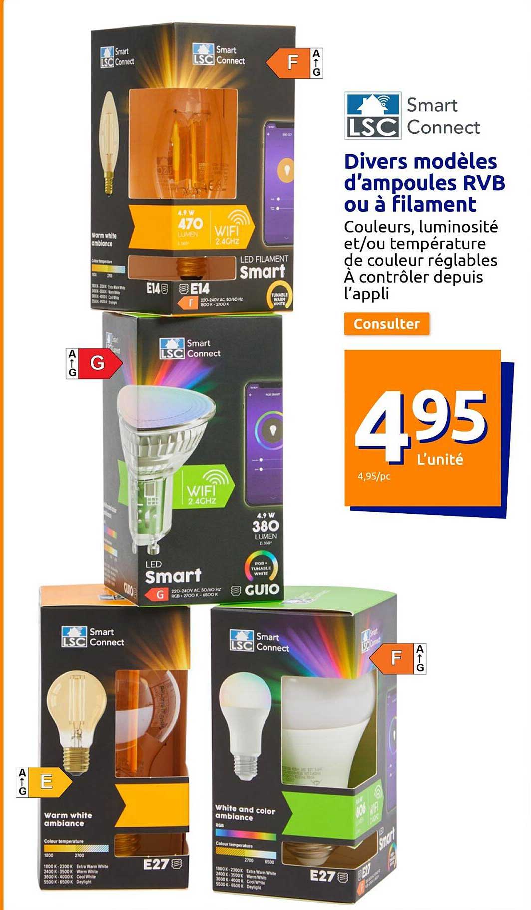 divers modeles d'ampoules rvb ou a filament